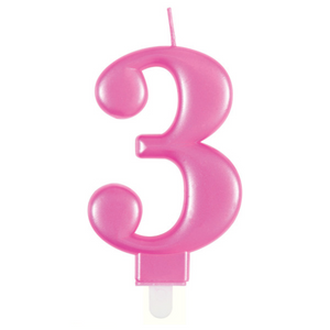 Metallic Pink Number 3 Birthday Candle