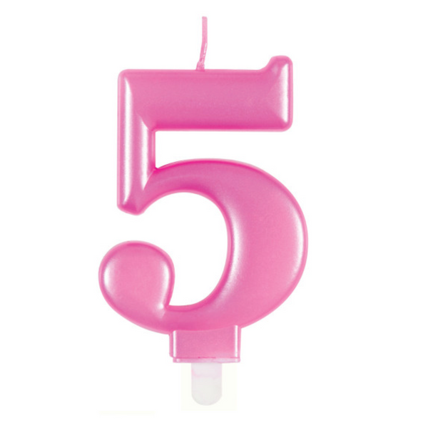 Metallic Pink Number 5 Birthday Candle