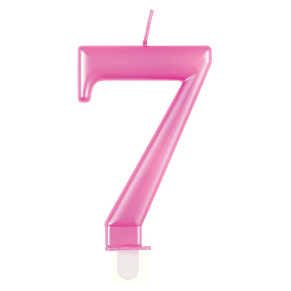 Metallic Pink Number 7 Birthday Candle