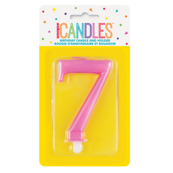 Metallic Pink Number 7 Birthday Candle