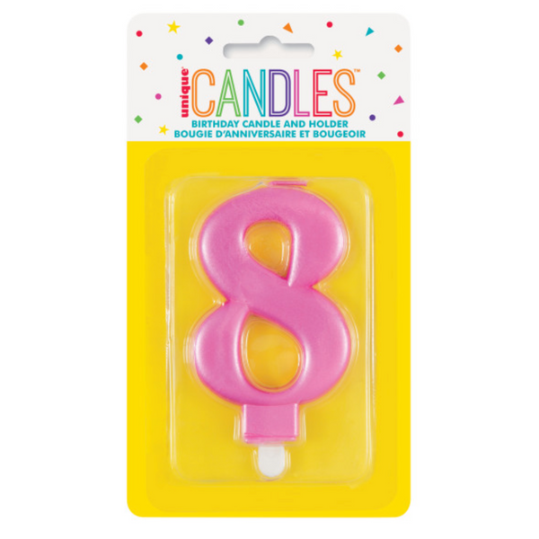 Metallic Pink Number 8 Birthday Candle