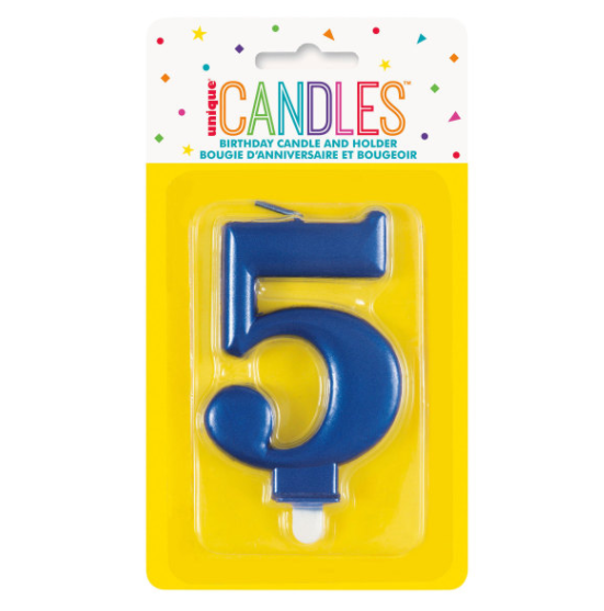 Metallic Blue Number 5 Birthday Candle