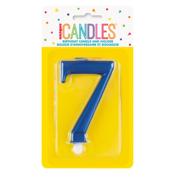 Metallic Blue Number 7 Birthday Candle