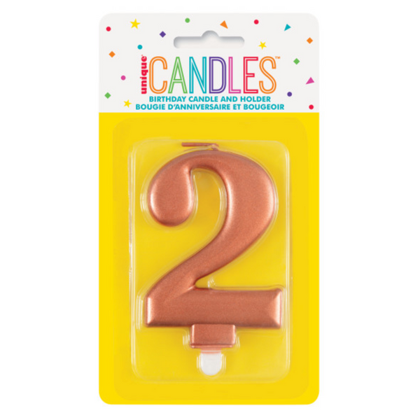 Metallic Rose Gold Number 2 Birthday Candle