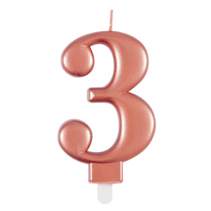 Metallic Rose Gold Number 3 Birthday Candle