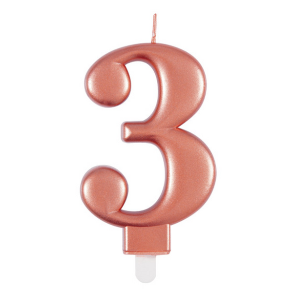 Metallic Rose Gold Number 3 Birthday Candle