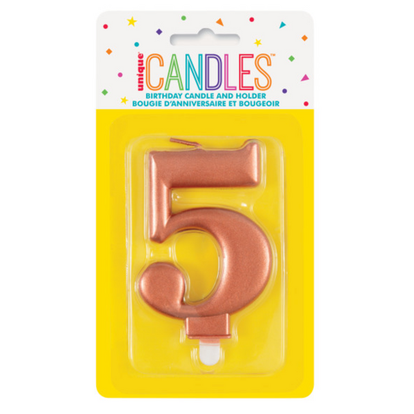 Metallic Rose Gold Number 5 Birthday Candle