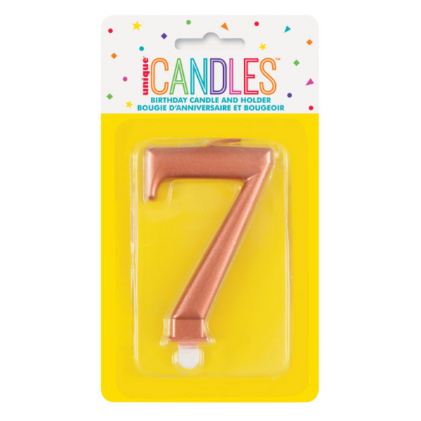 Metallic Rose Gold Number 7 Birthday Candle