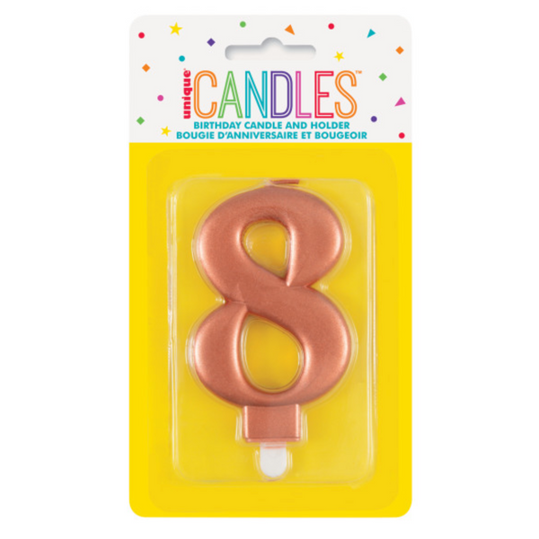 Metallic Rose Gold Number 8 Birthday Candle