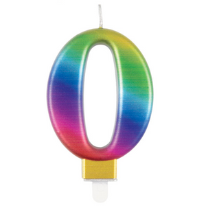Metallic Rainbow Number 0 Birthday Candle