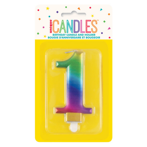 Metallic Rainbow Number 1 Birthday Candle