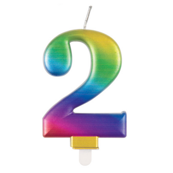 Metallic Rainbow Number 2 Birthday Candle