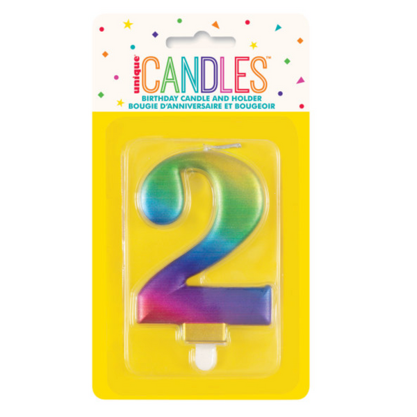 Metallic Rainbow Number 2 Birthday Candle
