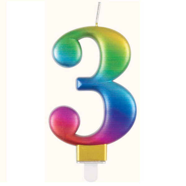 Metallic Rainbow Number 3 Birthday Candle