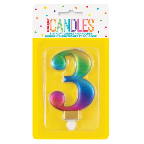 Metallic Rainbow Number 3 Birthday Candle