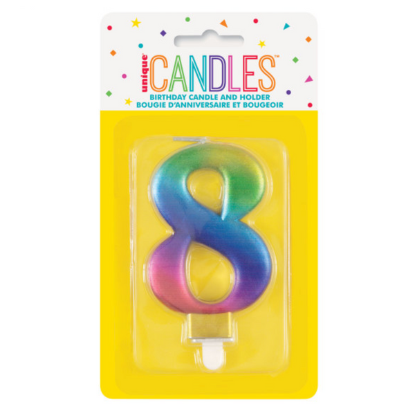 Metallic Rainbow Number 8 Birthday Candle