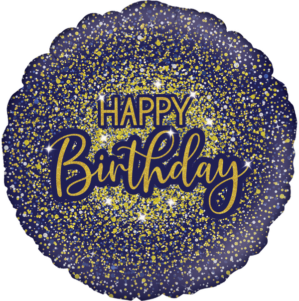 Glamorous Glitter Birthday Blue Holographic Foil Balloon (18")