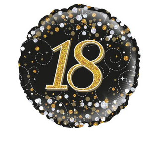 18th Sparkling Fizz Birthday Black & Gold Holographic (18inch)