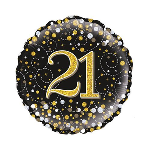21st Sparkling Fizz Birthday Black & Gold Holographic (18inch)