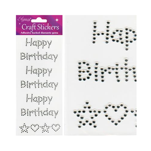 Craft Stickers Happy Birthday Clear/Silver No.43