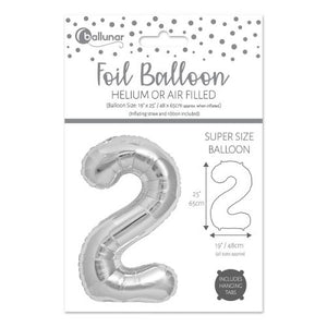Number 2 Silver Foil Balloon (65cm)