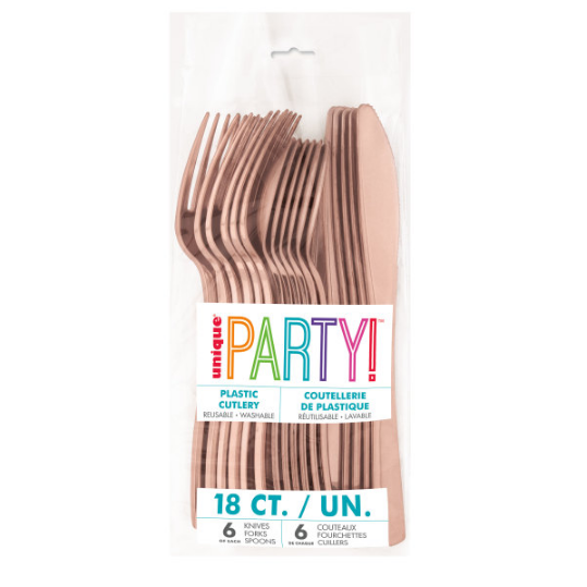Rose Gold Solid Assorted Plastic Silverware (18 Pack)