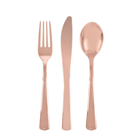 Rose Gold Solid Assorted Plastic Silverware (18 Pack)
