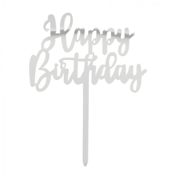 Cake topper 'Happy Birthday' silver (15.5 x 11 cm)