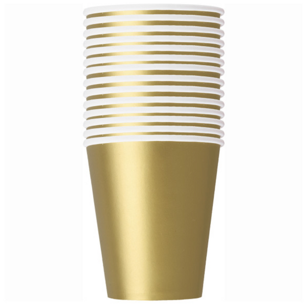 Gold Solid 9oz Paper Cups (14 Pack)