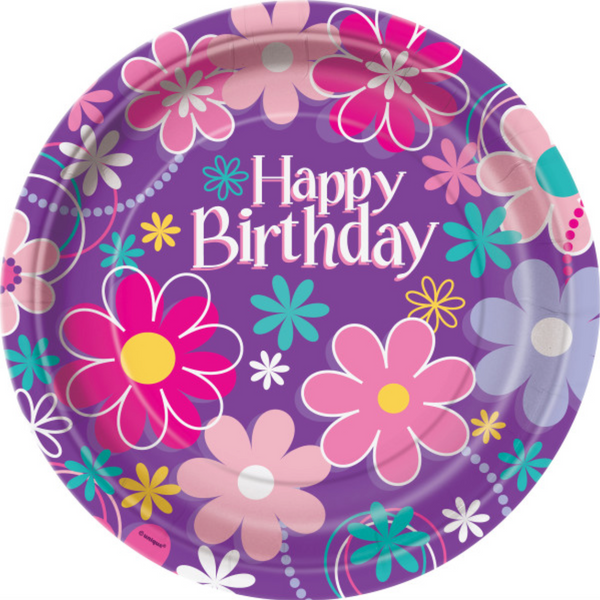 Birthday Blossoms Round 9" Dinner Plates (8 Pack)