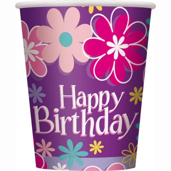 Birthday Blossoms 9oz Paper Cups (8 pack)