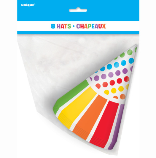Rainbow Birthday Party Hats (8 Pack)