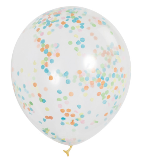 12" Clear Latex Balloons with Multi-Colored Confetti (6 Pack)