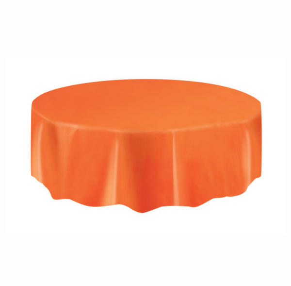 Orange Solid Round Plastic Table Cover (84")