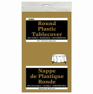 Gold Solid Round Plastic Table Cover (84")
