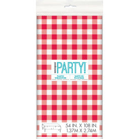 Red Gingham Rectangular Plastic Table Cover (54" x 108 ")