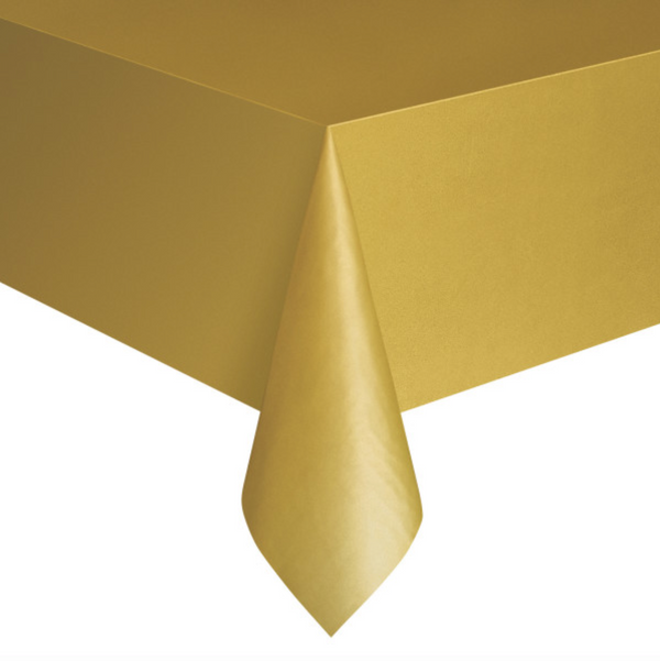 Gold Solid Rectangular Plastic Table Cover Short Fold (54"x108")