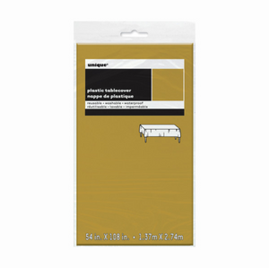 Gold Solid Rectangular Plastic Table Cover Short Fold (54"x108")