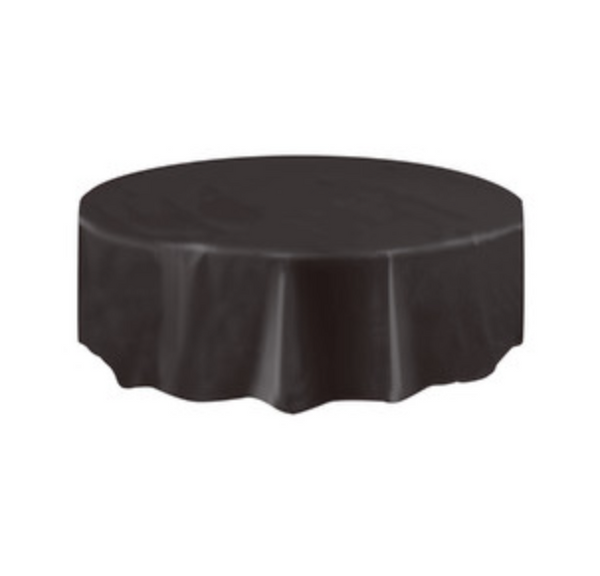 Black Solid Round Plastic Table Cover - Short Fold (84")