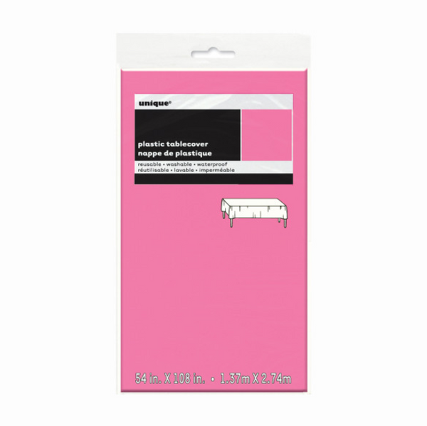 Hot Pink Solid Rectangular Plastic Table Cover Short Fold (54"x108")