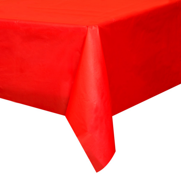 Red Solid Rectangular Plastic Table Cover Short Fold (54"x108")
