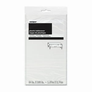 White Solid Rectangular Plastic Table Cover Short Fold (54"x108")