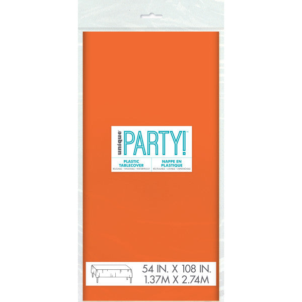 Pumpkin Orange Solid Rectangular Plastic Table Cover (54" x 108")