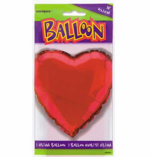 Solid Heart Foil Balloon 18", (Packaged Red)