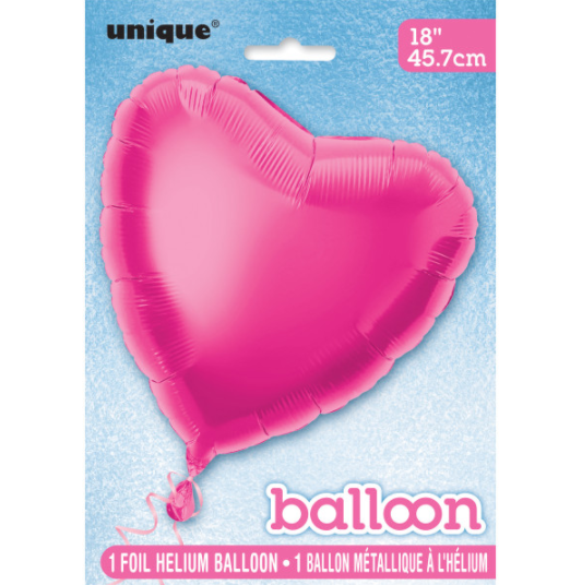 Solid Heart Foil Balloon 18"" Packaged - Hot Pink