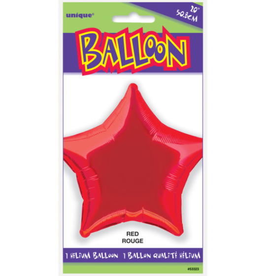 Solid Star Foil Balloon Packaged - Ruby Red (20"")