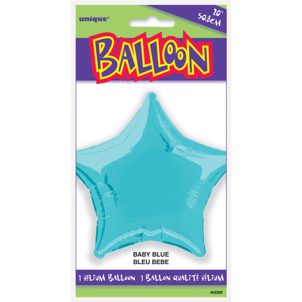 Solid Star Foil Balloon 20" (Packaged - Baby Blue)