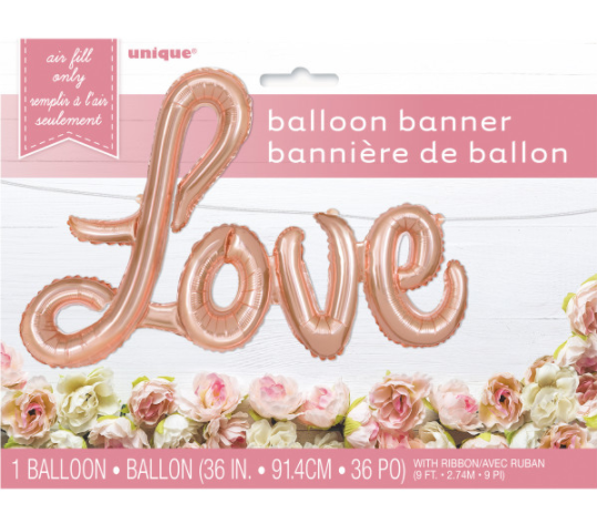 Rose Gold Love Foil Letter Balloon Banner Kit, 36"
