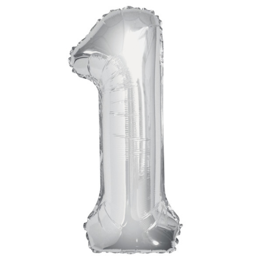 Silver Number 1 Shaped Foil Balloon (34"" )