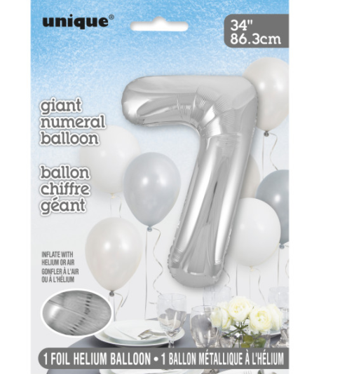 34" Silver Number 7 Shaped Foil Balloon (Non Inflated)